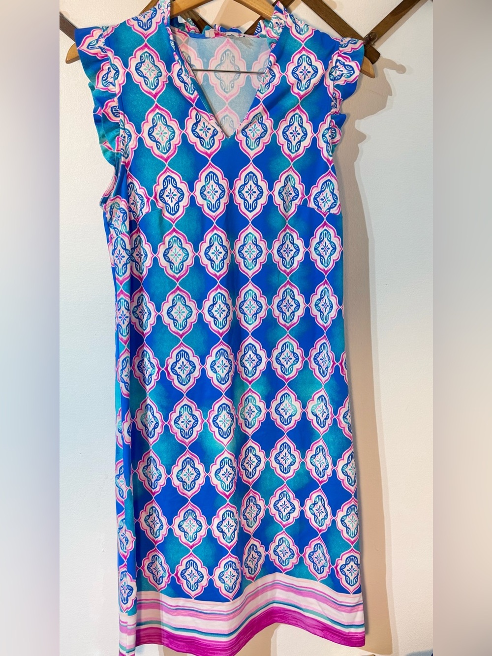 Aryeh Blue & Pink Printed Mini Dress swim coverup size large